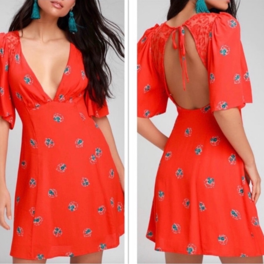 FREE PEOPLE : Mockingbird Red Floral Backless Dress